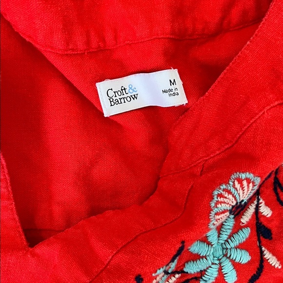 Croft & Barrow Embroidered Splitneck Linen Blend Dress Lava Flames Orange Size M - Picture 6 of 6